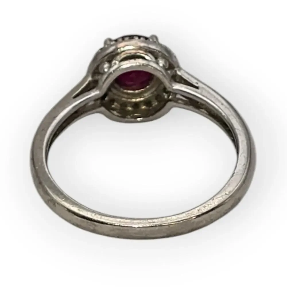 Ruby & Diamond Sterling Silver 925 Halo Ring HDS Signed Size 7